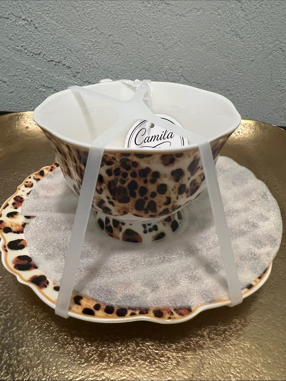 Camilla Leopard Print Teacup and Saucer Set - White Interior
